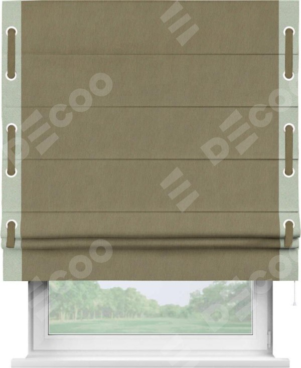 Римская штора «Кортин» с кантом Стрим Дуо (люверсы с пояском), для проема, ткань блэкаут однотонный бежево-золотой