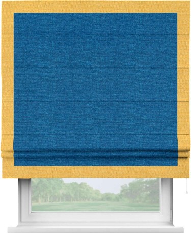 Римская штора «Кортин» с кантом Чесс, для проема, ткань лён синий