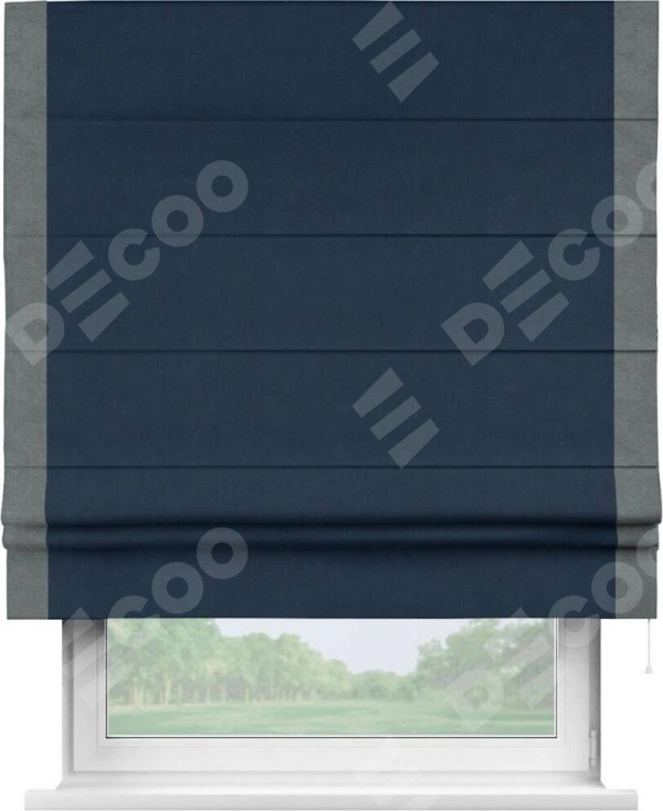 Римская штора «Кортин» с кантом Стрим Дуо, для проема, ткань вельвет темно-синий