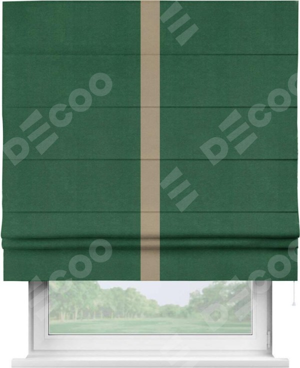 Римская штора «Кортин» с кантом Хайвэй, для проема, ткань вельвет зеленый