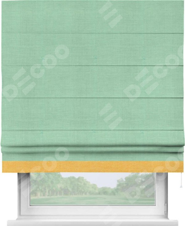Римская штора «Кортин» с кантом Джестер, для проема, ткань лён светло-бирюзовый