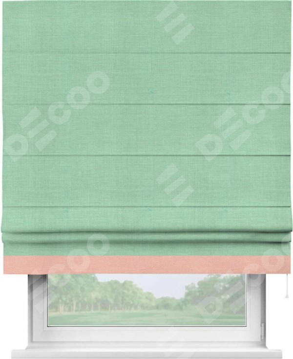 Римская штора «Кортин» с кантом Джестер, для проема, ткань лён светло-бирюзовый