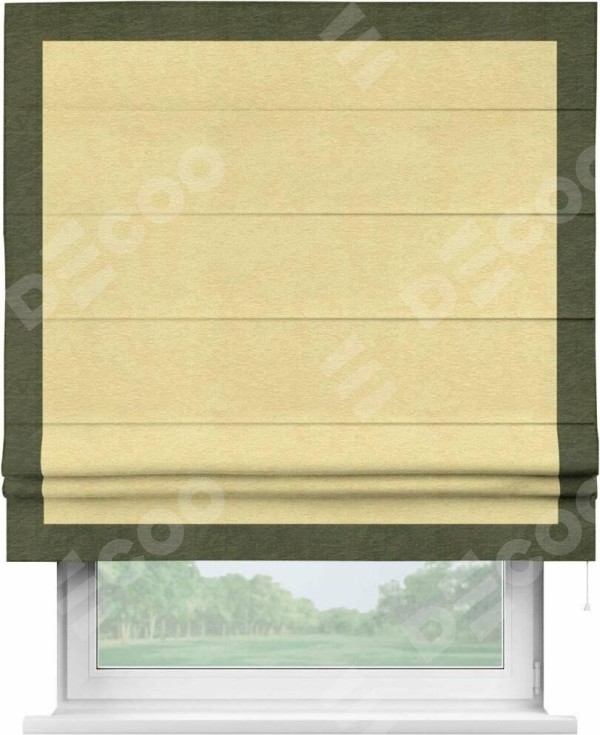 Римская штора «Кортин» с кантом Чесс, для проема, ткань софт однотонный золотой