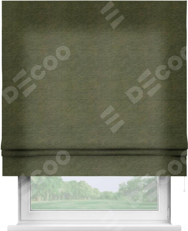 Римская штора «Кортин» для проема, ткань софт однотонный зелёный