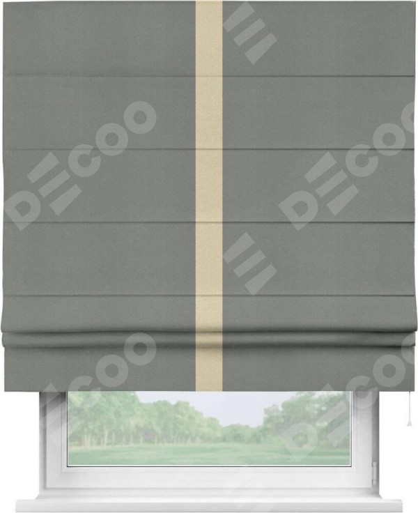 Римская штора «Кортин» с кантом Хайвэй, для проема, ткань блэкаут однотонный тёмно-серый