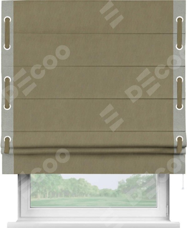 Римская штора «Кортин» с кантом Стрим Дуо (люверсы с пояском), для проема, ткань блэкаут однотонный бежево-золотой