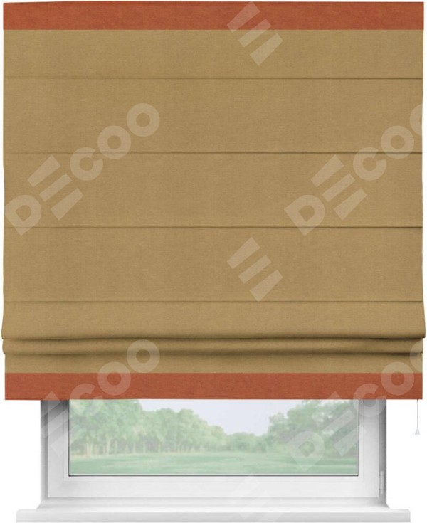 Римская штора «Кортин» с кантом Горизонт, для проема, ткань вельвет горчица