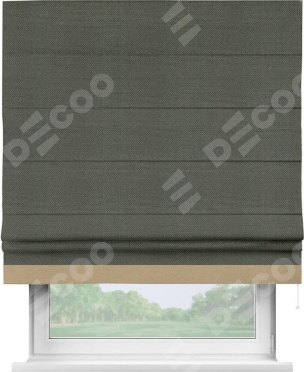 Римская штора «Кортин» с кантом Джестер, для проема, ткань лён димаут, графит