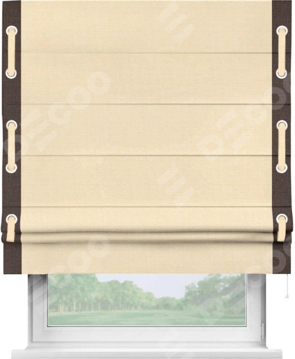 Римская штора «Кортин» с кантом Стрим Дуо (люверсы с пояском), для проема, лён, цвет бежевый