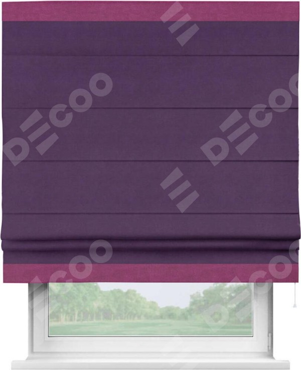 Римская штора «Кортин» с кантом Горизонт, для проема, ткань вельвет темно-фиолетовый