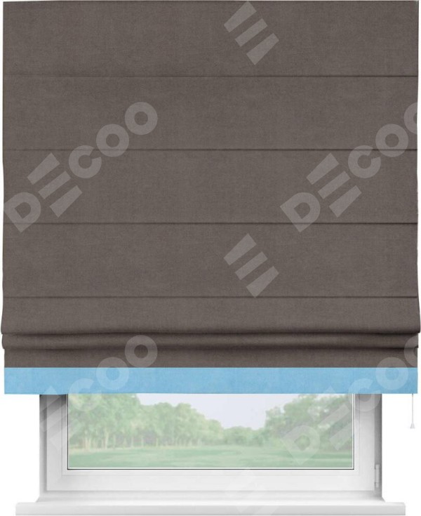 Римская штора «Кортин» с кантом Джестер, для проема, ткань вельвет коричневый