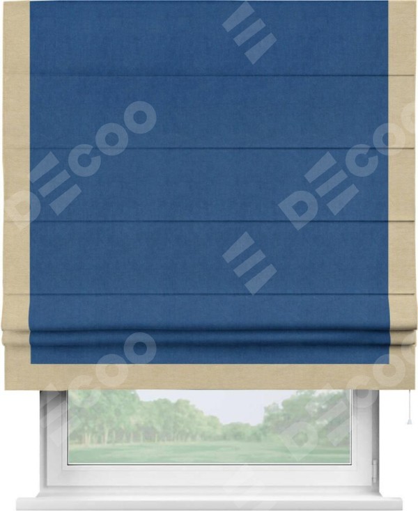 Римская штора «Кортин» с кантом Виктория, для проема, ткань вельвет синий