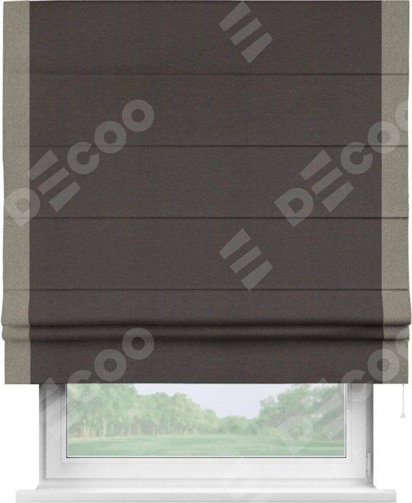 Римская штора «Кортин» с кантом Стрим Дуо, для проема, ткань лён димаут, венге