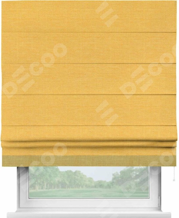 Римская штора «Кортин» с кантом Джестер, для проема, ткань лён желтый
