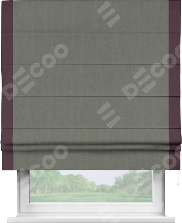 Римская штора «Кортин» с кантом Стрим Дуо, для проема, ткань блэкаут однотонный тёмно-серый