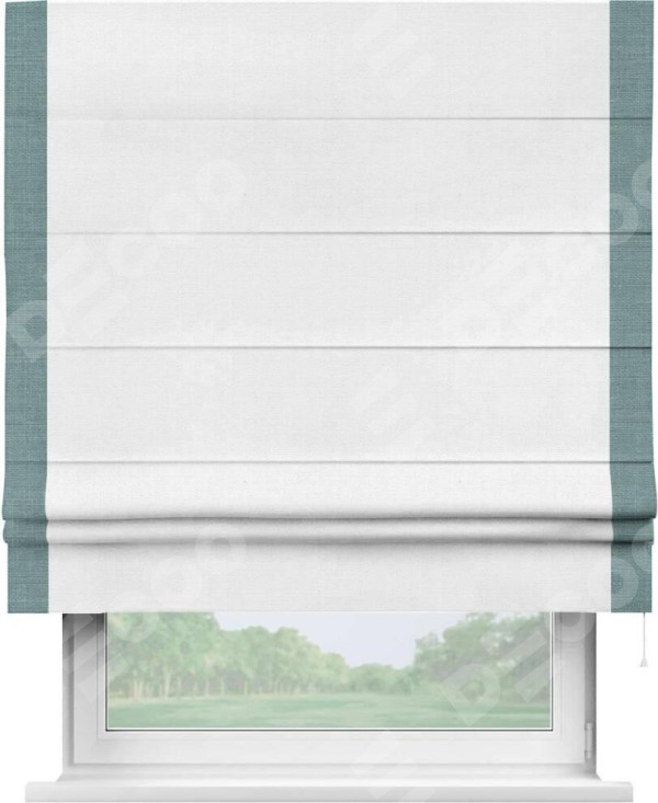 Римская штора «Кортин» с кантом Стрим Дуо, для проема, ткань лён белый, ширина 40-60 см