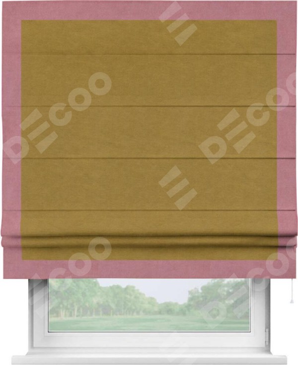 Римская штора «Кортин» с кантом Чесс, для проема, ткань вельвет светло-коричневый