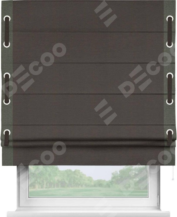 Римская штора «Кортин» с кантом Стрим Дуо (люверсы с пояском), для проема, ткань лён димаут, венге