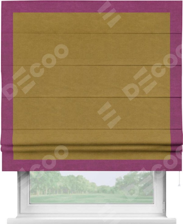 Римская штора «Кортин» с кантом Чесс, для проема, ткань вельвет светло-коричневый