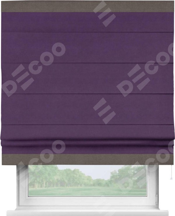 Римская штора «Кортин» с кантом Горизонт, для проема, ткань вельвет темно-фиолетовый