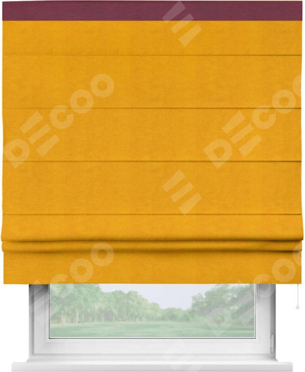 Римская штора «Кортин» с кантом Кинг, для проема, ткань вельвет желтый
