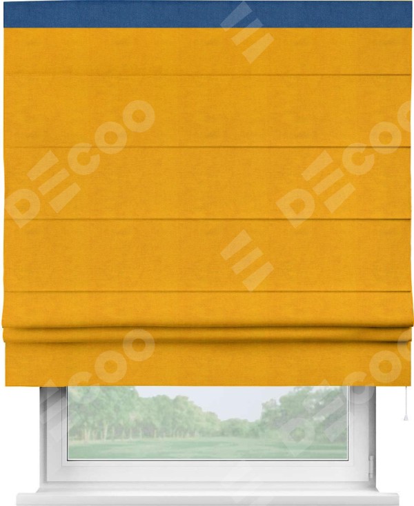 Римская штора «Кортин» с кантом Кинг, для проема, ткань вельвет желтый