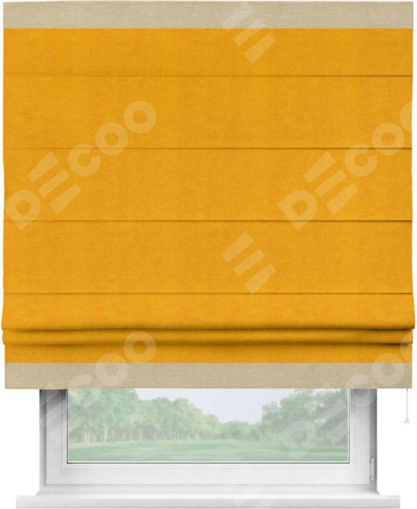 Римская штора «Кортин» с кантом Горизонт, для проема, ткань вельвет желтый