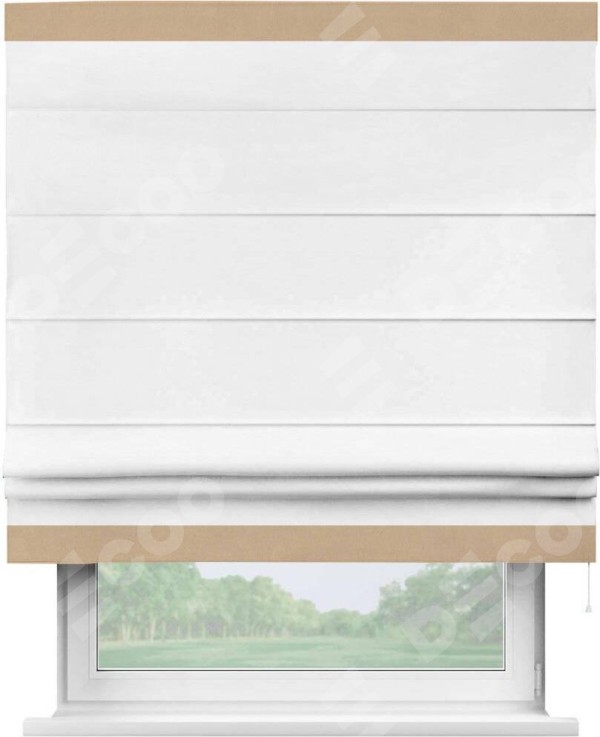 Римская штора «Кортин» с кантом Горизонт, для проема, ткань вельвет дымчато-белый