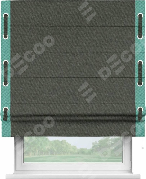 Римская штора «Кортин» с кантом Стрим Дуо (люверсы с пояском), для проема, ткань лён димаут, графитово-серый