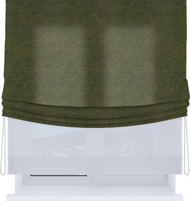 Римская штора «Кортин», день-ночь с мягкими складками, софт однотонный зелёный