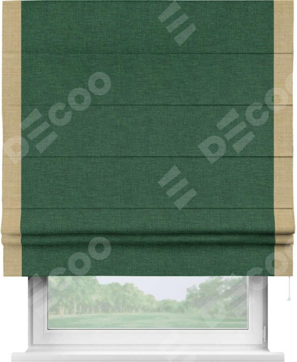 Римская штора «Кортин» с кантом Стрим Дуо, для проема, ткань лён серо-зеленый