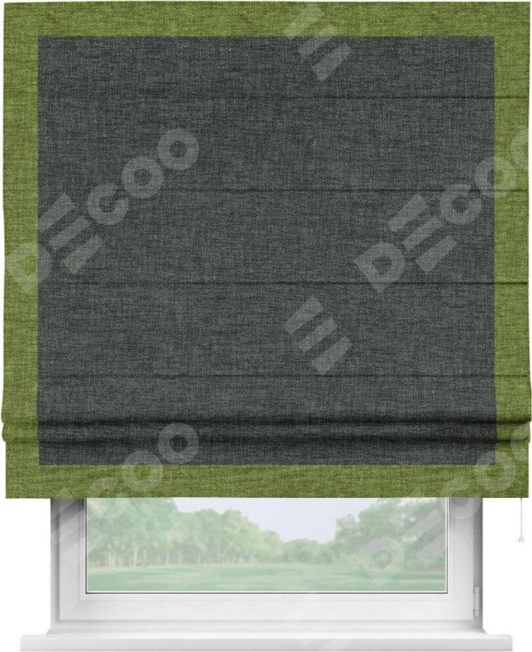 Римская штора «Кортин» с кантом Чесс, для проема, ткань рогожка димаут, графит