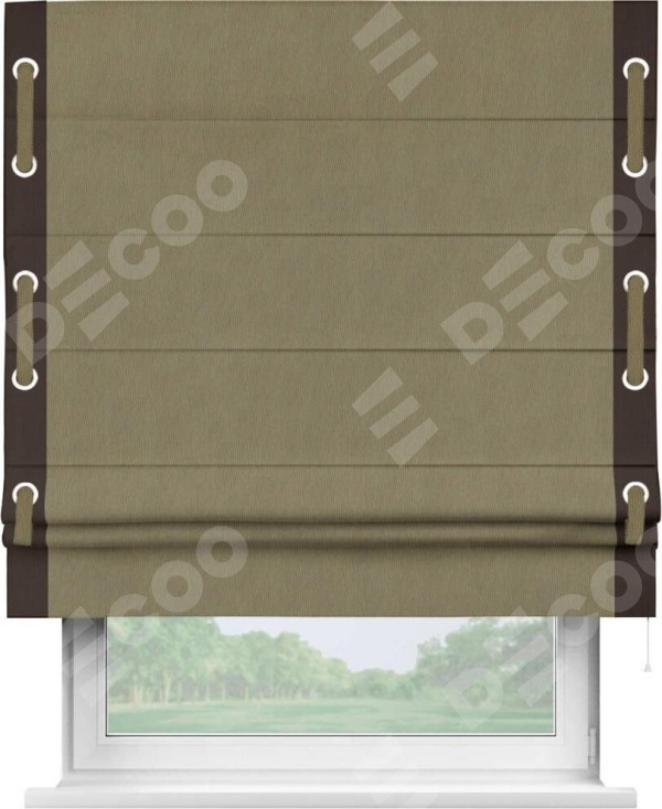 Римская штора «Кортин» с кантом Стрим Дуо (люверсы с пояском), для проема, ткань блэкаут однотонный бежево-золотой