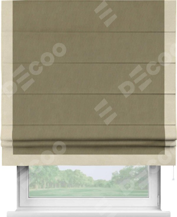 Римская штора «Кортин» с кантом Виктория, для проема, ткань блэкаут однотонный бежево-золотой