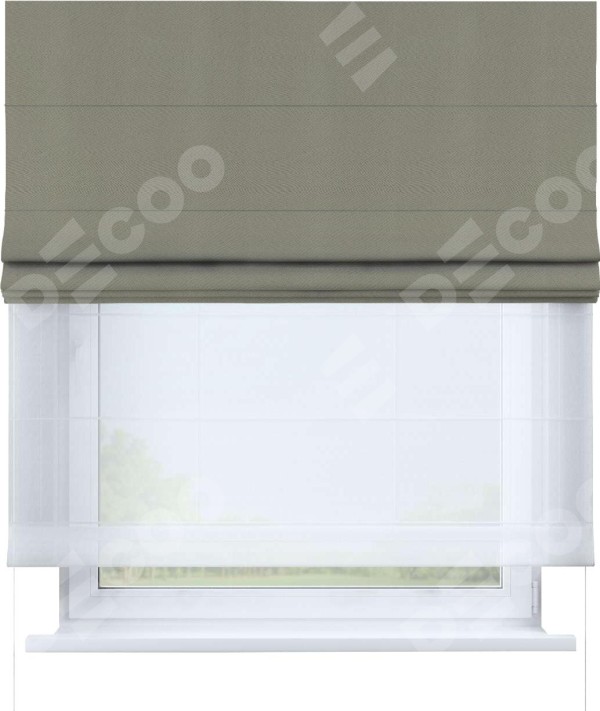 Римская штора «Кортин» день-ночь, ткань блэкаут однотонный, серо-зелёный