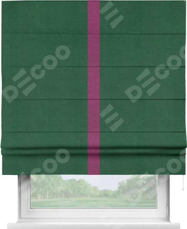 Римская штора «Кортин» с кантом Хайвэй, для проема, ткань вельвет зеленый