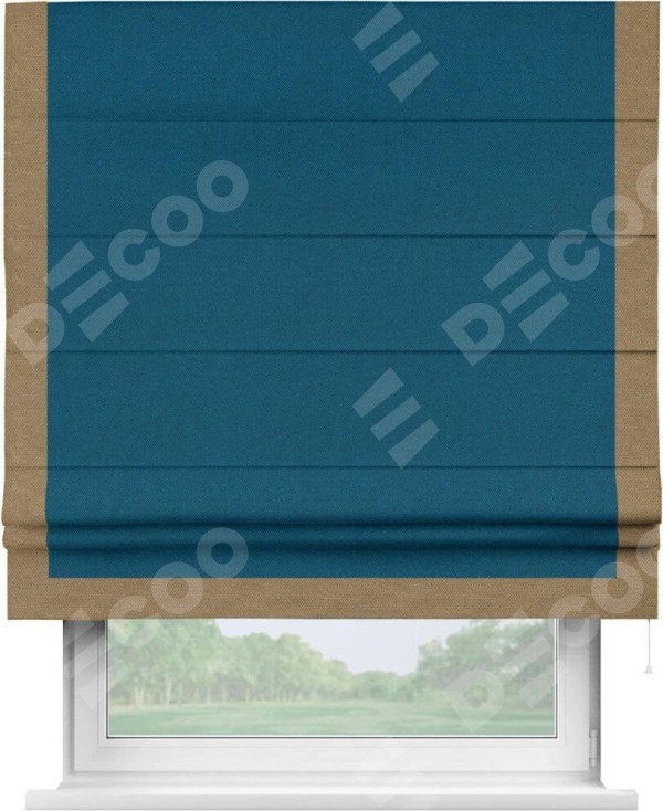 Римская штора «Кортин» с кантом Виктория, для проема, ткань лён димаут, синий