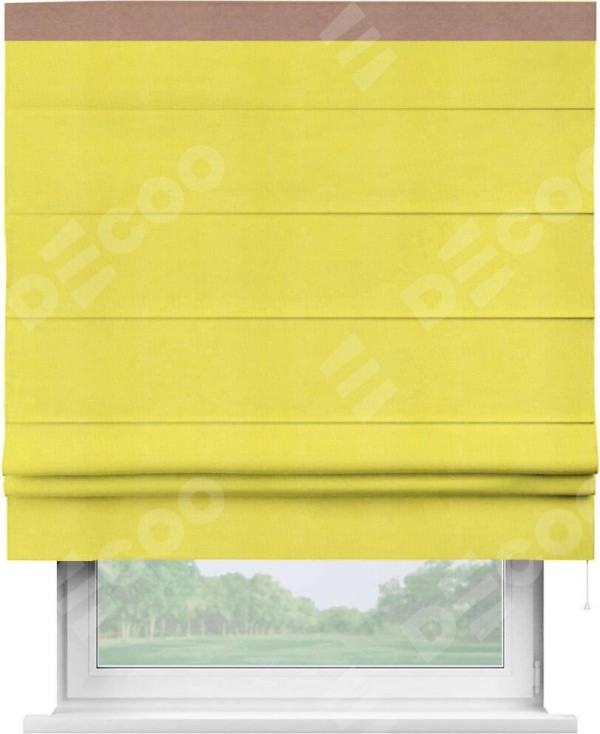 Римская штора «Кортин» с кантом Кинг, для проема, ткань вельвет cветло-желтый