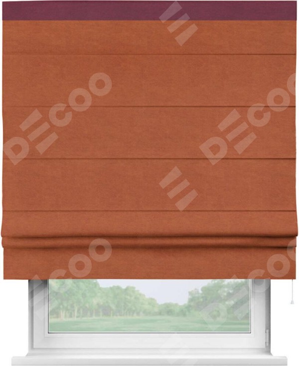 Римская штора «Кортин» с кантом Кинг, для проема, ткань вельвет терракотовый