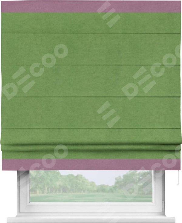 Римская штора «Кортин» с кантом Горизонт, для проема, ткань вельвет салатовый