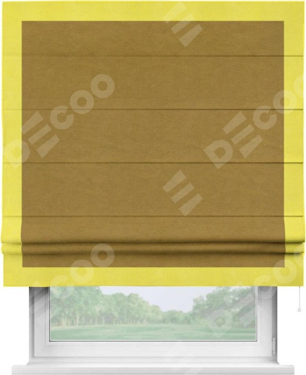 Римская штора «Кортин» с кантом Чесс, для проема, ткань вельвет светло-коричневый