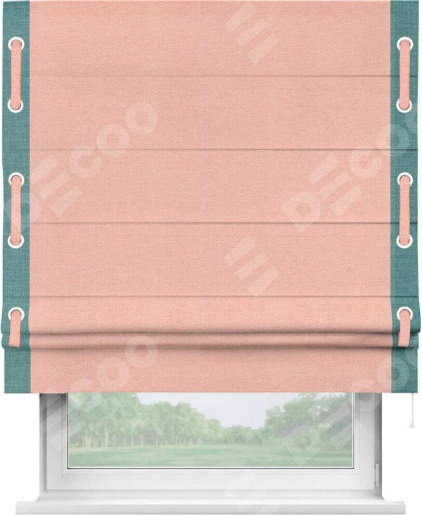 Римская штора «Кортин» с кантом Стрим Дуо (люверсы с пояском), для проема, ткань лён розовый