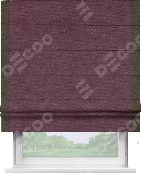Римская штора «Кортин» с кантом Стрим Дуо, для проема, ткань лён фиолетовый