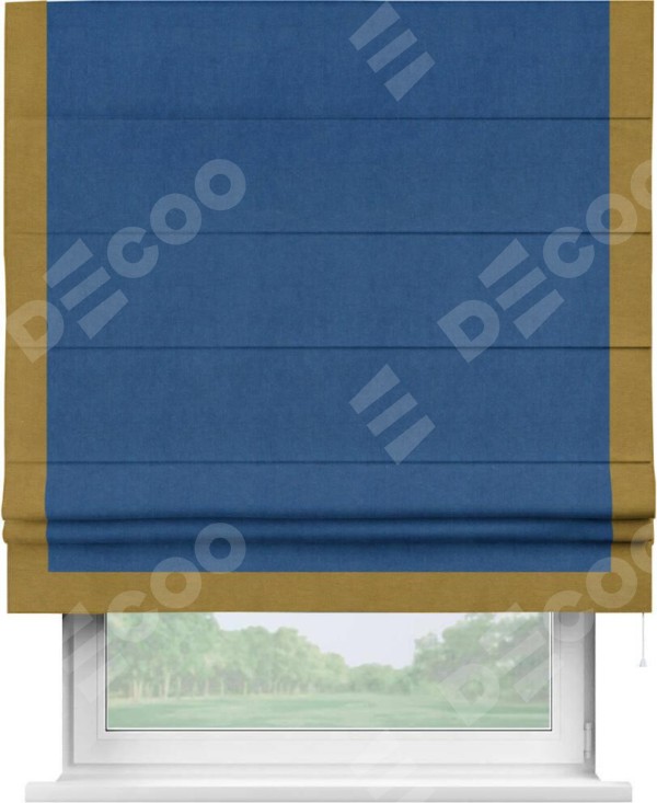 Римская штора «Кортин» с кантом Виктория, для проема, ткань вельвет синий