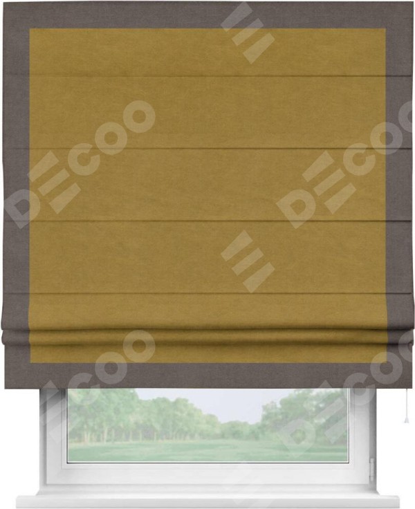 Римская штора «Кортин» с кантом Чесс, для проема, ткань вельвет светло-коричневый