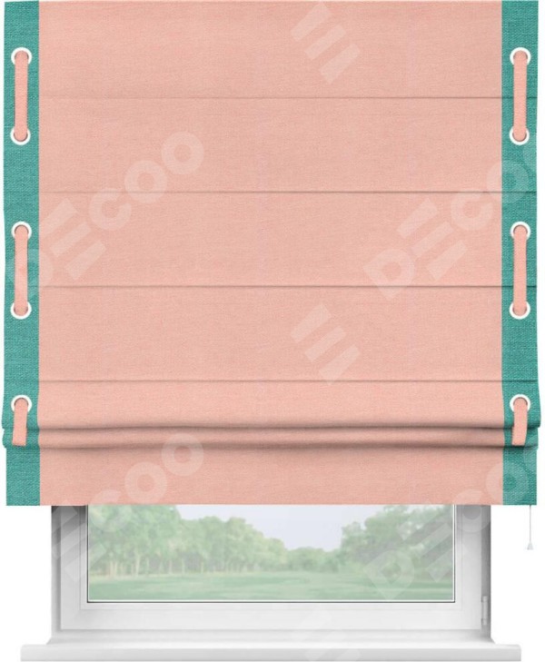 Римская штора «Кортин» с кантом Стрим Дуо (люверсы с пояском), для проема, ткань лён розовый