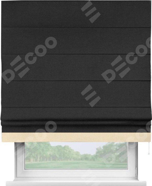 Римская штора «Кортин» с кантом Джестер, для проема, ткань лён черный