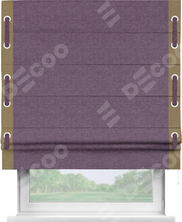 Римская штора «Кортин» с кантом Стрим Дуо (люверсы с пояском), для проема, ткань лён димаут, брусника