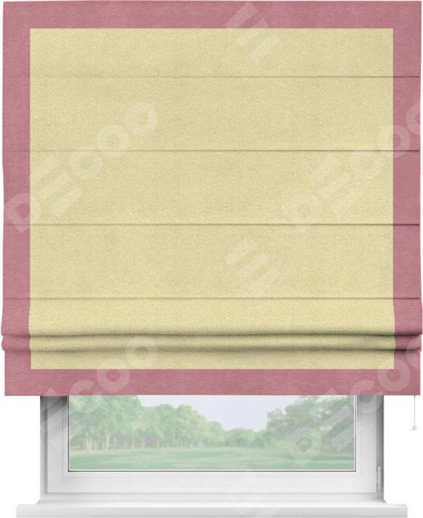 Римская штора «Кортин» с кантом Чесс, для проема, ткань софт однотонный молочный