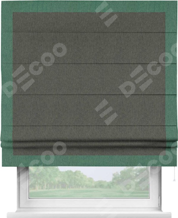 Римская штора «Кортин» с кантом Чесс, для проема, ткань твид блэкаут, тёмно-серый